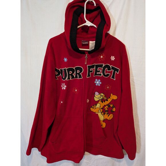VTG Disney Tigger Fleece Hoodie Jacket 2X/3X Red “Purrfect” Embroidered 2000s - Picture 1 of 6